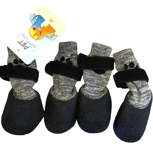 🌈 6/$60, NWT, Dog Booties, Rubber Sole, Sock Style With Velcro, Black/Grey - Picture 1 of 7